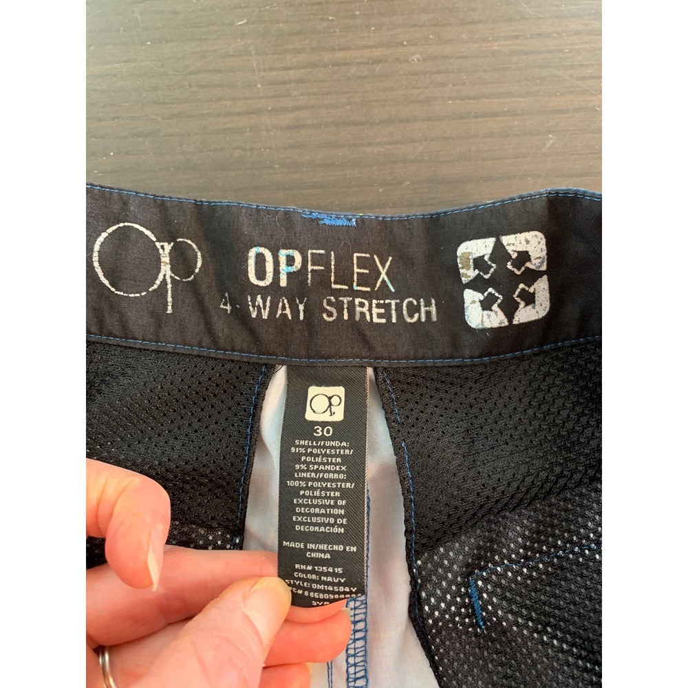 Ocean Pacific OPFlex Mens Plaid Hybrid Shorts Navy Lime Green 4-Way Stretch 30 - Picture 5 of 9